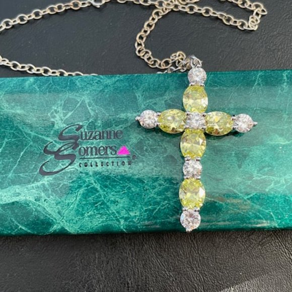 Vintage Suzanne Somers sterling silver necklace w/ cross set in cubic zirconias - Picture 1 of 7